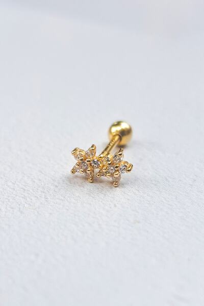 MorMajor Silver Tekli, Twin Star Gümüş Piercing Küpe