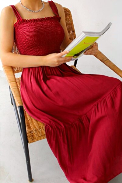 Modaadresiniz Rochie maxi de vară cu talie elastică și bretele groase