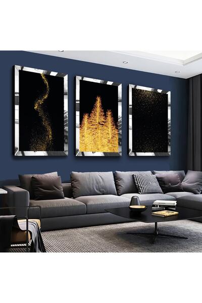 Zevahir Mobilya Dekorasyon Srebrni stolni set sa zlatnožutim drvećem u okviru...