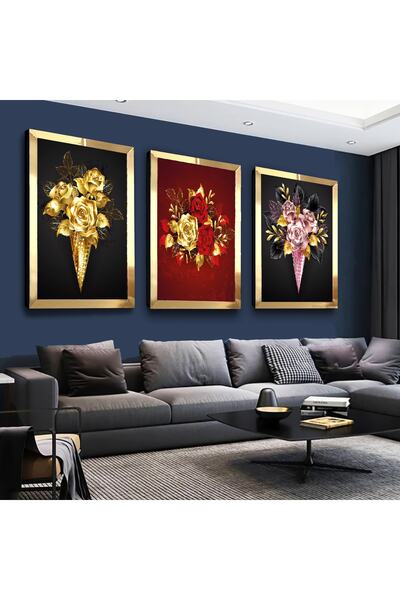 Zevahir Mobilya Dekorasyon Zlatni zrcalni pleksiglas uokviren šarenim cvećem,...