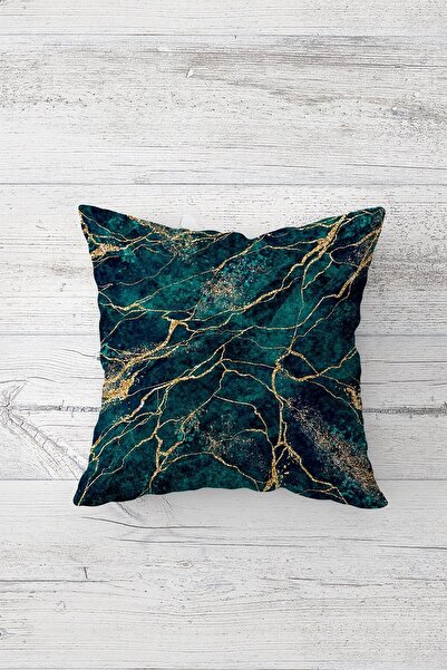 Pelangi غطاء وسادة بسحاب مخفي مطبوع على الوجهين بنمط الرخام الأخضر