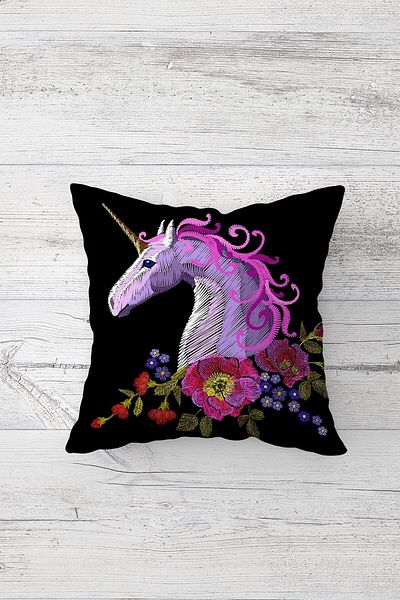 on the clouds Față de pernă cu model unicorn - imprimată pe două fețe și fermoar ascuns
