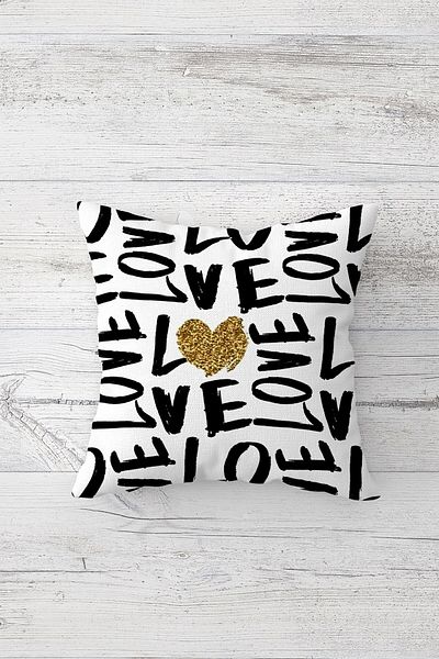 on the clouds Gold Love Heart Pattern Față de pernă cu fermoar ascuns imprimat pe o parte
