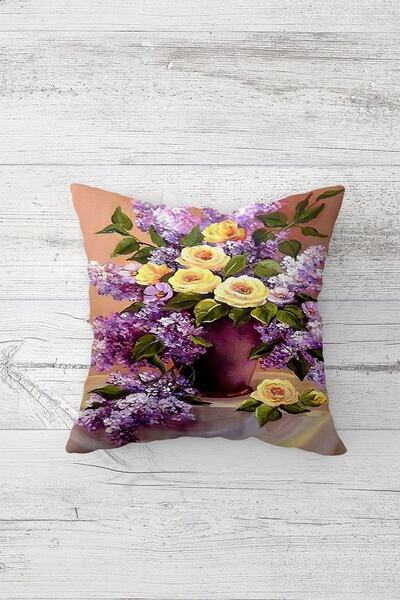 Pelangi غطاء وسادة مطبوع على الوجهين مع وردة صفير في مزهرية مع سحاب مخفي وغطا...