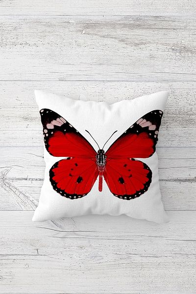 Pelangi Red Butterfly Double Sided Printed Hidden Zippered Pillowcase Throw Pillow Seat Pillowcase