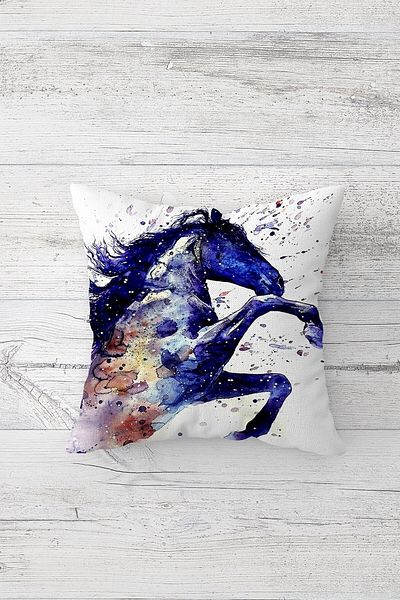 Pelangi Blue King Horse Double Side Printed Hidden Zippered Pillow Case Throw Pillow Seat Pillowcase