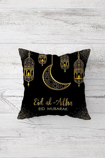 Pelangi غطاء وسادة أسود لعيد مبارك رمضان مطبوع على الوجهين بسحاب مخفي