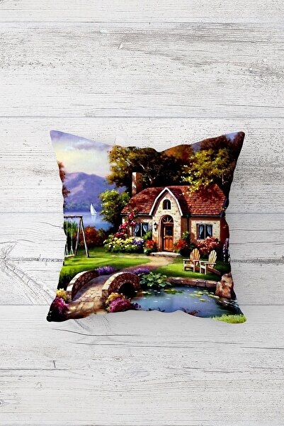 Pelangi المناظر الطبيعية الريفية مزدوجة الجوانب مطبوعة غطاء وسادة بسحاب مخفي ...