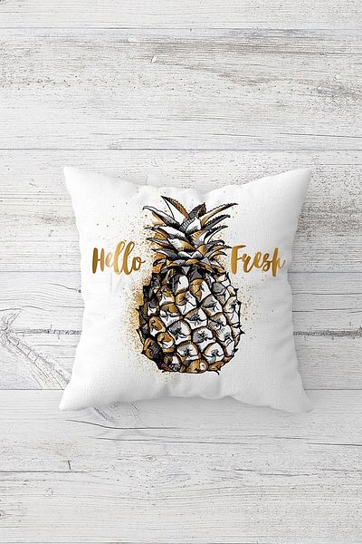 Pelangi Fresh Gold Pineapple Double Sided Printed Hidden Zippered Pillowcase Throw Pillow Seat Pillowcase