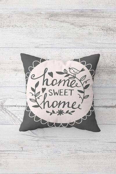 Pelangi Gri Kuşlu Home Sweet Home Çift Tarafı Baskılı Gizli Fermuarlı Dekorat...