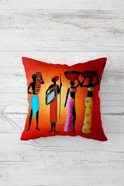 Pelangi African Women Patterned Double Side Print Hidden Zipper Pillowcase Throw Pillow Seat Cushion Case