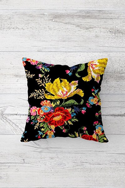 Pelangi Tapestry Floral Patterned Double Sided Printed Hidden Zippered Pillow...