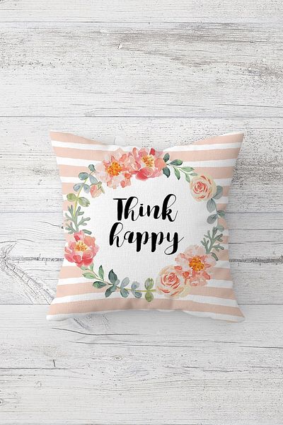 Pelangi Think Happy Double Sided Printed Hidden Zippered Pillowcase Throw Pillow Seat Pillowcase