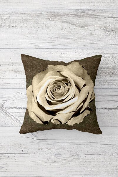 Pelangi Brown Rose Motif Double Sided Printed Hidden Zippered Pillowcase Thro...