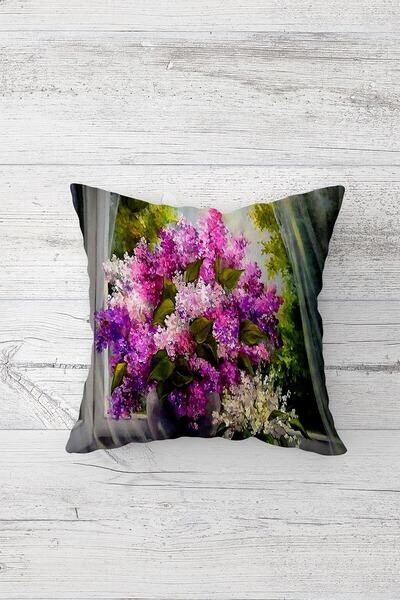 Pelangi غطاء وسادة مطبوع على الوجهين مع وردة صفير في مزهرية مع سحاب مخفي وغطا...