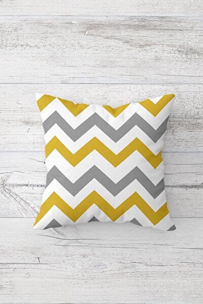 Pelangi Yellow Gray White Zigzag Double Sided Printed Hidden Zippered Pillowc...