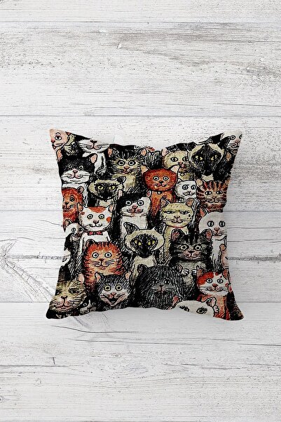 Pelangi Confused and Cute Cats Double Sided Printed Hidden Zippered Pillowcas...