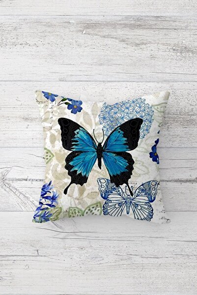 Pelangi Blue Butterfly Double Sided Printed Hidden Zippered Pillowcase Throw ...