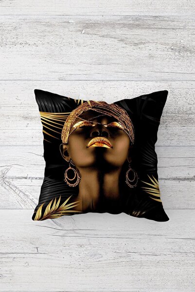 Pelangi غطاء وسادة بسحاب مخفي مطبوع على الوجهين للنساء باللون الأسود مع تفاصي...