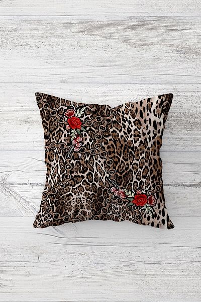Pelangi Double Sided Leopard Patterned Pillowcase - Hidden Zipper Detailed Throw Pillow Seat Pillow