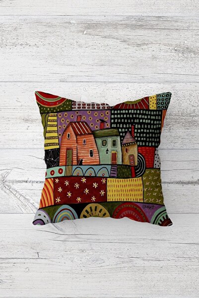 linazaitun Tek Tarafı Baskılı Gizli Fermuarlı Dekoratif Yastık Kılıfı Kırlent...