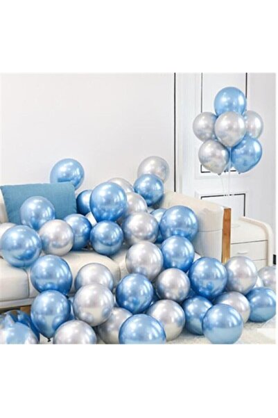 BEST PARTİ DOĞUM GÜNÜ PARTİ SÜSLERİ Silver-blue Chrome Balloon 10 Pieces