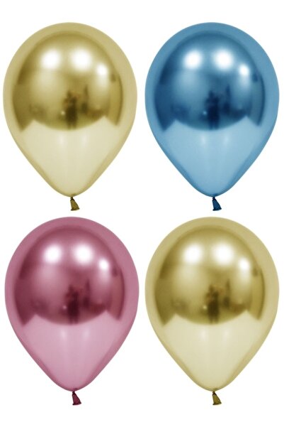 BEST PARTİ DOĞUM GÜNÜ PARTİ SÜSLERİ Gold Blue Pink Chrome Balloon 10 Pieces