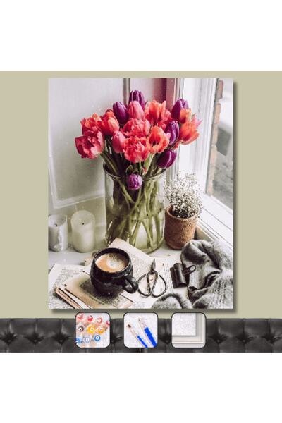 kendinyaphobi Sayılarla Boyama Seti Çerçeveli Kasnaklı Laleler  40 x 50 cm