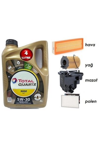 TOTAL Citroen Berlingo 3 1.6 Dizel Euro4 Yağ Bakım Set 5w30 MAZOT HARİÇ