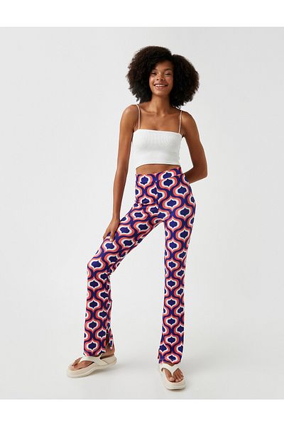 Koton Patterned Flare Leg Trousers