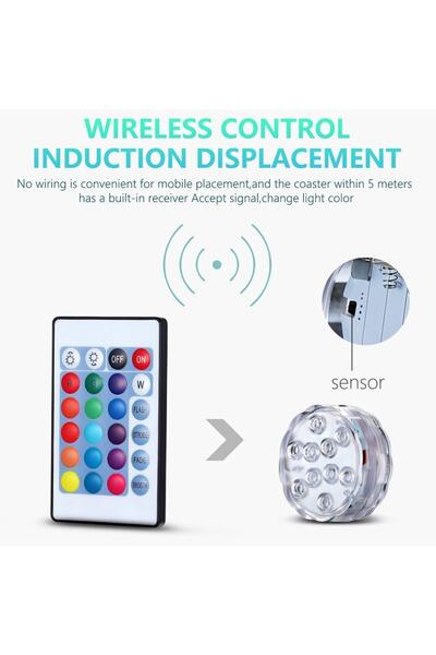 ALKESE Kumandalı Rgb Dalgıç Işık Pilli Kumandalı Su Altı Gece Lambası Nargile Ve Havuz Aydınlatması