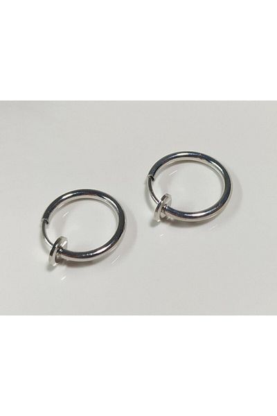 Işıl Işıl Steel Silver Color Spring Compressed Hoop Earrings, Non-tarnishing, Set of 2, 12 Mm