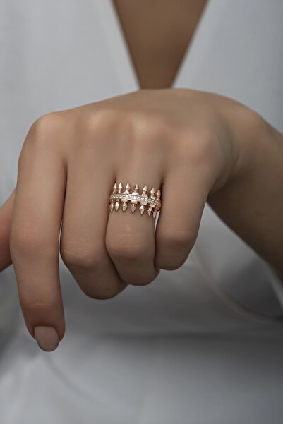 Nereze 925 Ayar Gümüş Ayarlanabilir Sıralı Zirkon Taşlı Çivi Model Yüzük