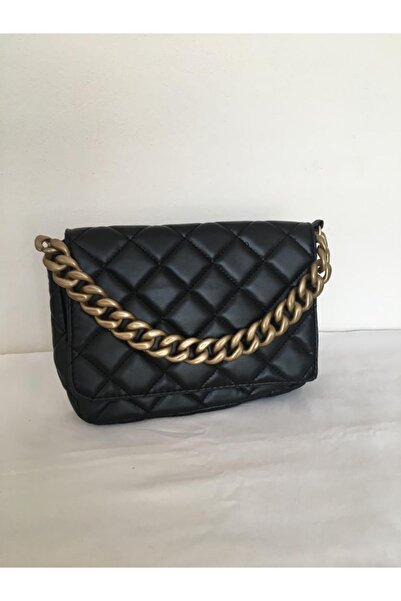 BEG Kadın Zincirli Siyah Kapitone Omuz Çantası