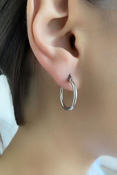 axexuar Small Size Hoop Earrings 316l Stainless Tarnish Stainless Steel Earrings Silver Gray Color Diameter 17 Mm Pair Sold