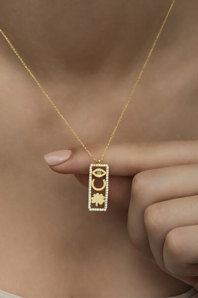 Nereze 925 Ayar Gümüş Gold Şans Figürlü Şans Kolye