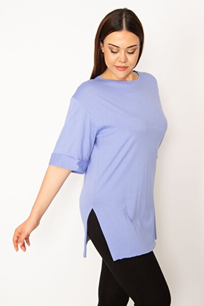 Şans Női, nagy méretű, lila színű, dupla ujjú, oldalt hasított blúz 65n33299