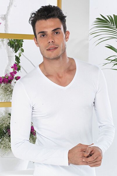 Nacar Beyaz V Yaka Uzun Kol Modal