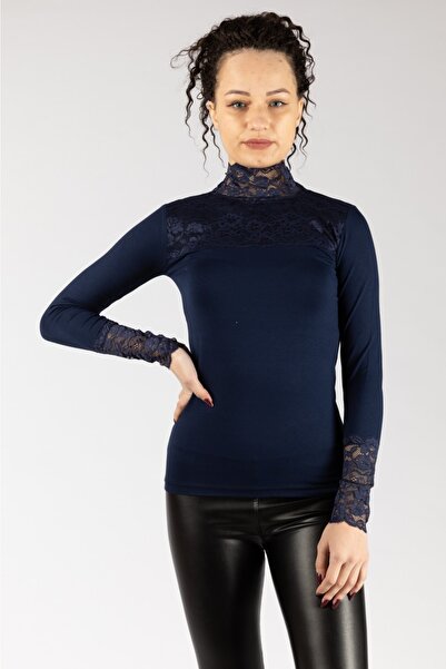 Nacar Bayan Uzun Kollu Dantelli Likralı Penye Badi