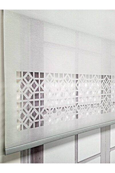 BBB Gri Çift Mekanizmalı Lazer Kesim Tül Ve Stor Perde Mlty1002