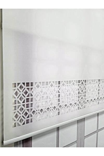 BBB Beyaz Çift Mekanizmalı Lazer Kesim Tül Ve Stor Perde Mlty1002