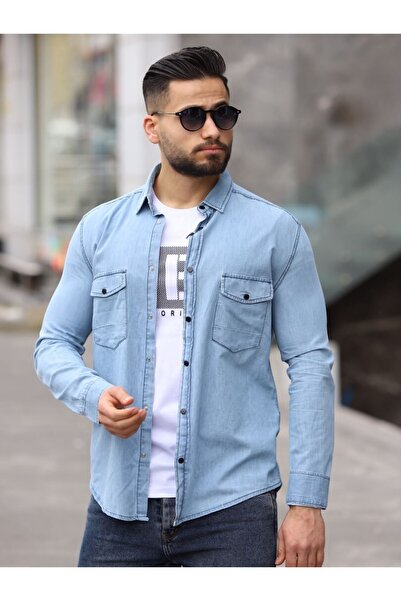 FBI Çift Cepli Erkek Mavi Jean Gömlek 96077