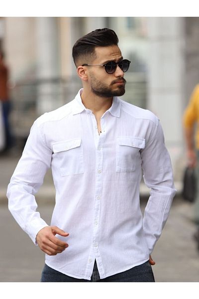 FBI Long Sleeve Men's Double Pocket White Shirt 96047