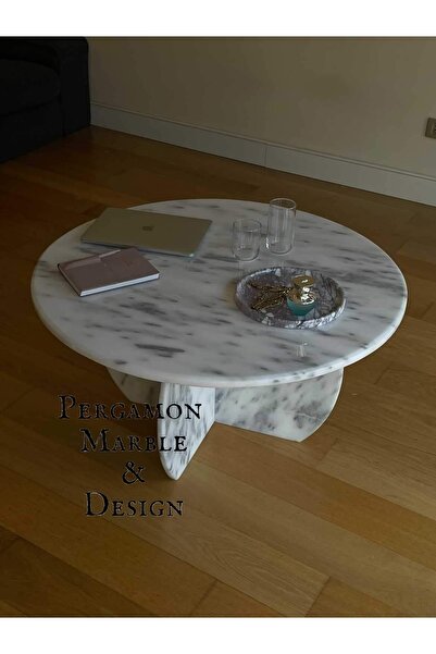 Pergamon Mermer Sehpa Gerçek Mermer Ayakları Üstü Komple Gerçek Mermer 80 Cm ...