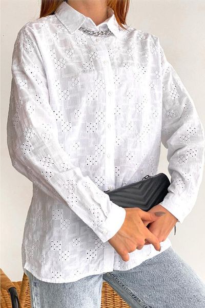 FEMELLE Cămașă de damă brodată - 100% bumbac, detaliu broderie feston