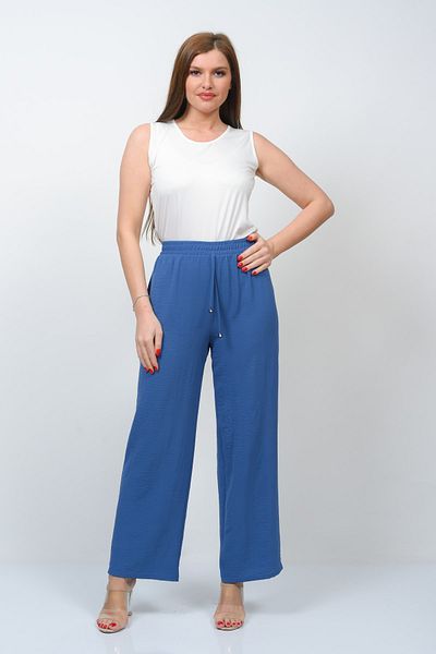 TUSSE Women's Indigo Crepe Fabric Straight Cut Summer Elastic Large Size Trousers