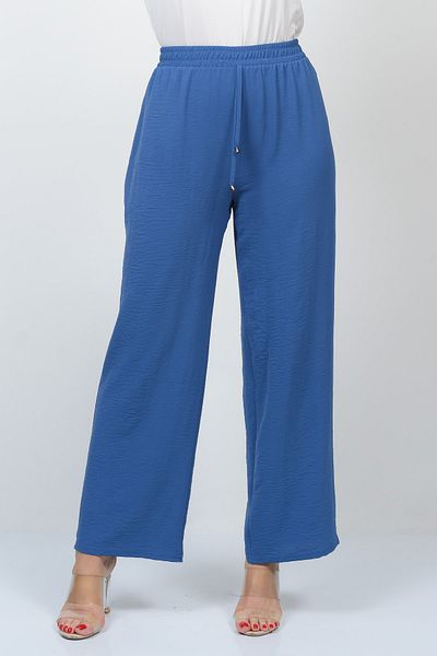 TUSSE Women's Indigo Crepe Fabric Straight Cut Summer Elastic Large Size Trousers