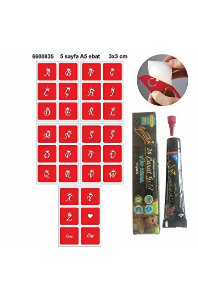 Genel Markalar Taçlı Harfler Hint Kınası Ile Geçici Dövme Yapma Seti