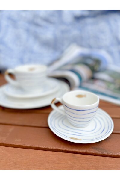 Mugtasarım 24k Gold Gilded Fish Porcelain Turkish Coffee Cup 1 Piece