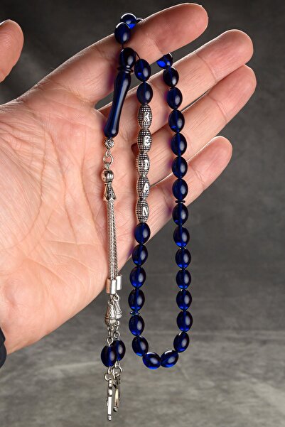 OTTOTESBİH Omul cu respirația mea! Rozariu din lemn de culoare albastru de noapte, chihlimbar focos, într-o cutie de lemn